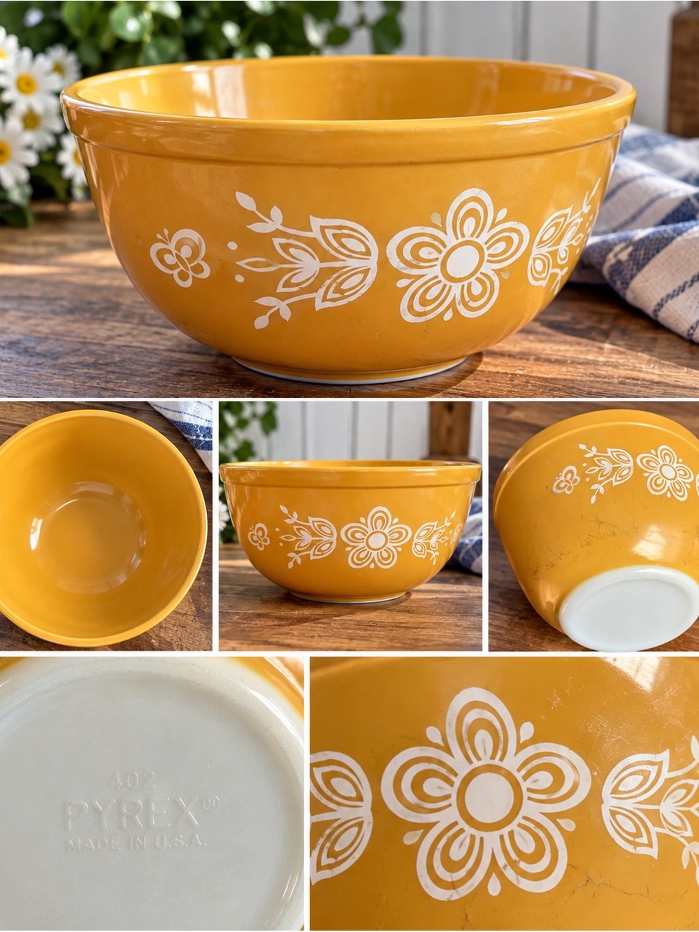 Vintage Pyrex Yellow Butterfly Gold Mixing Bowl-1970’s/Van life style & Size|Fun